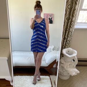 NWT ROYAL BLUE SLEEVELESS COCKTAIL DRESS SILVER SEQUINS LINED ZIPPER
